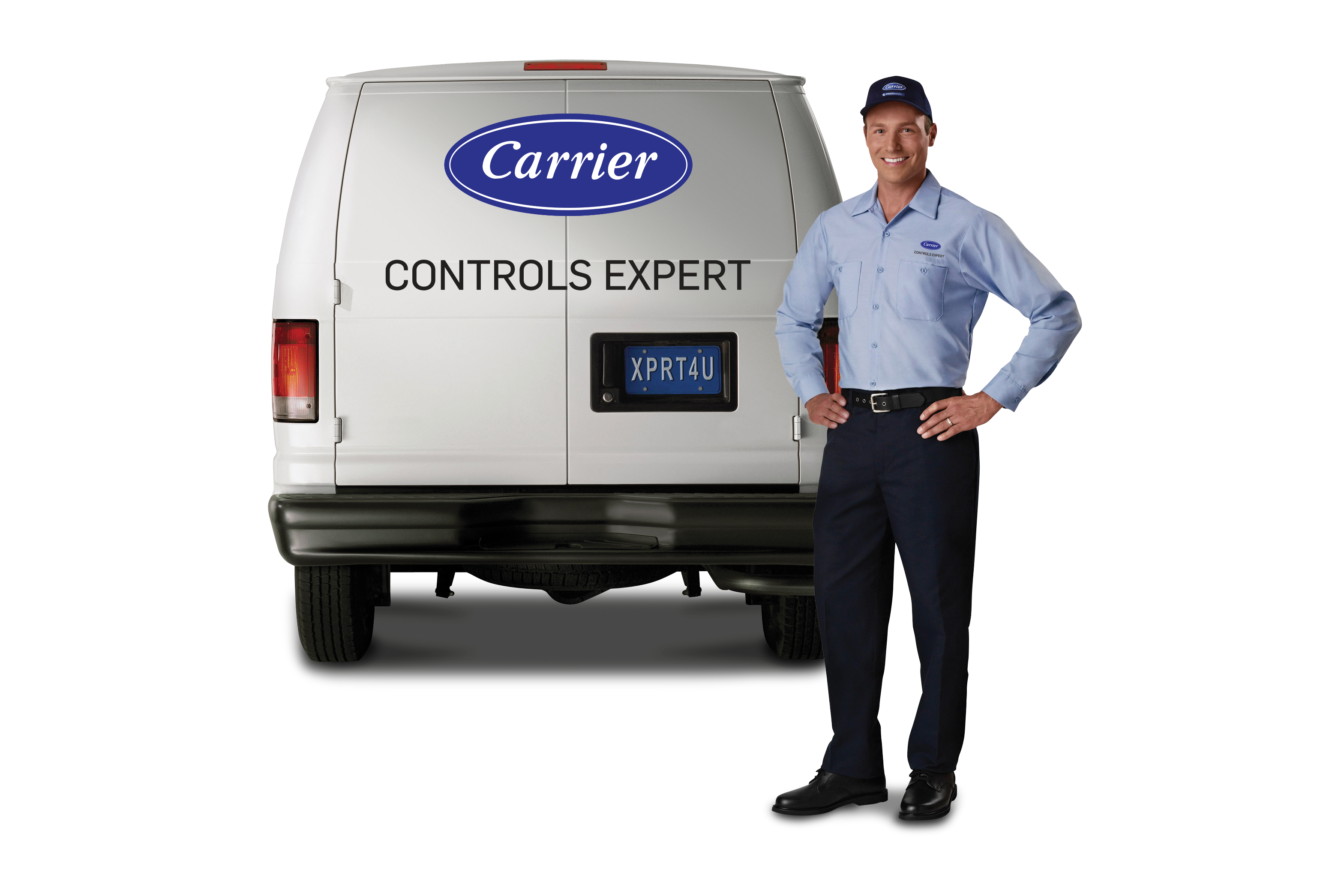 Controls expert in front of van